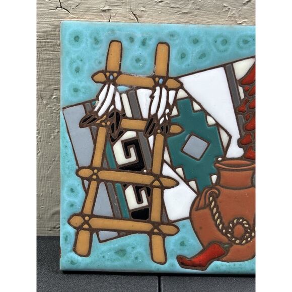 VTG Earth Tones Ceramic Tile Hand Painted Trivet Tile "Plentiful Chilies" - Picture 2 of 5